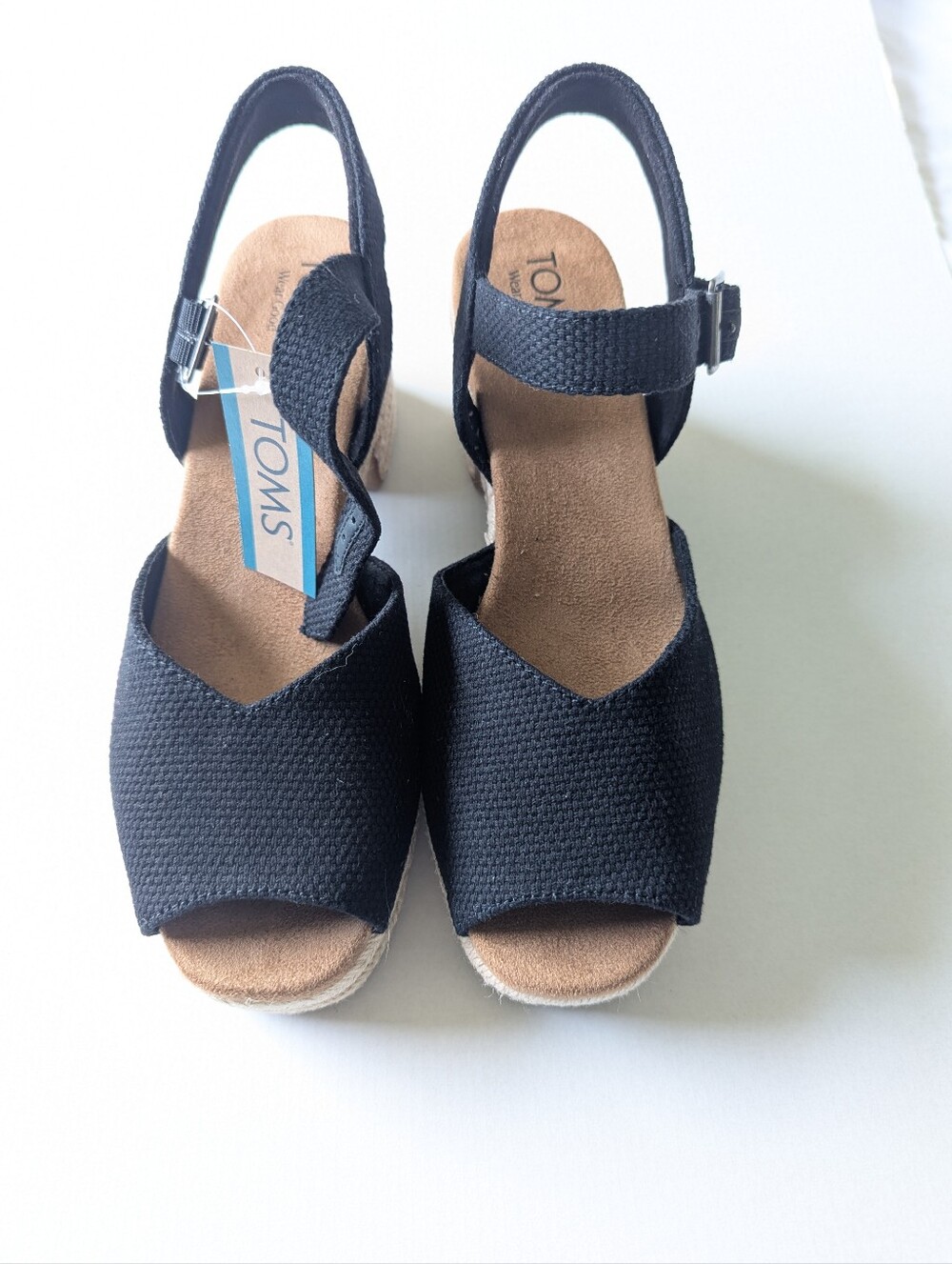 TOMS Black Open-Toe Espadrille Wedge Sandals